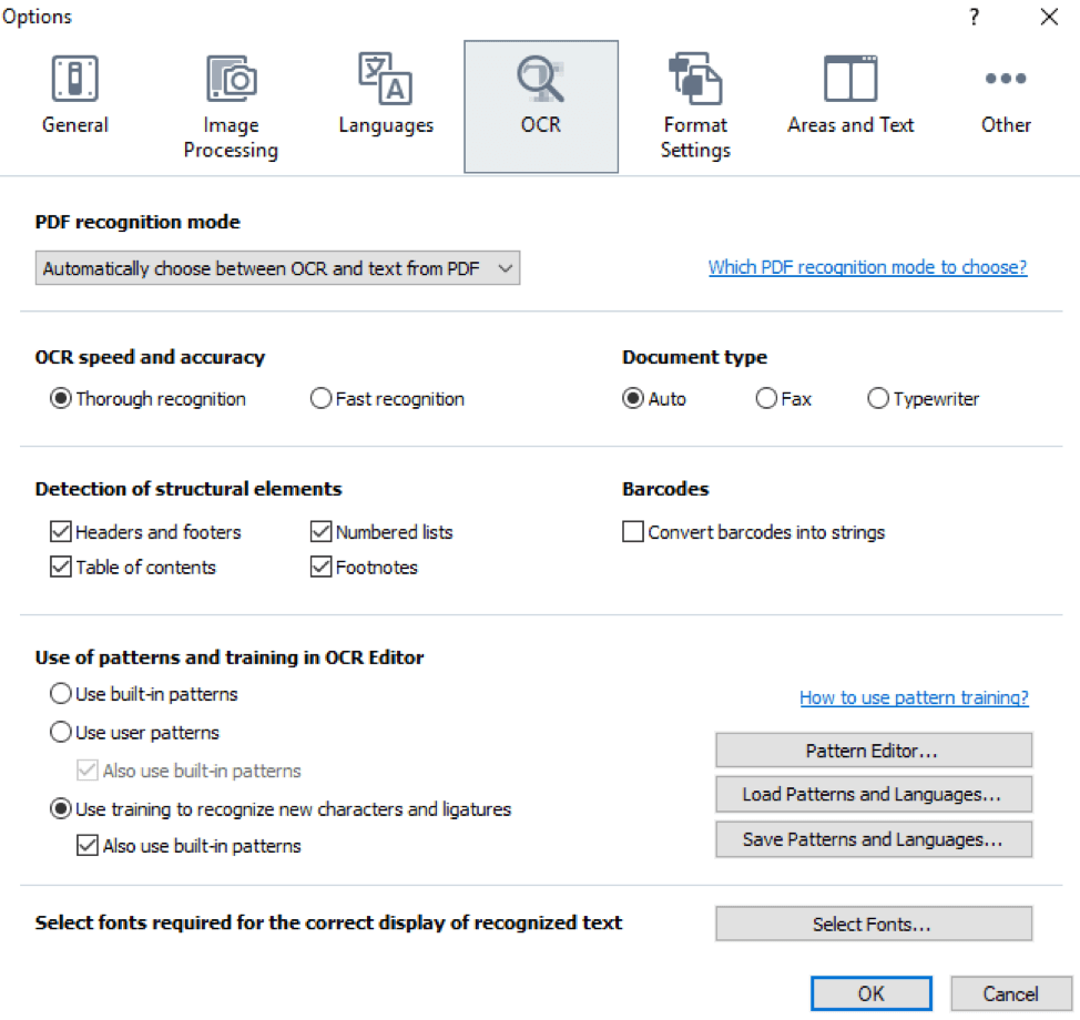 OCR trong box Options