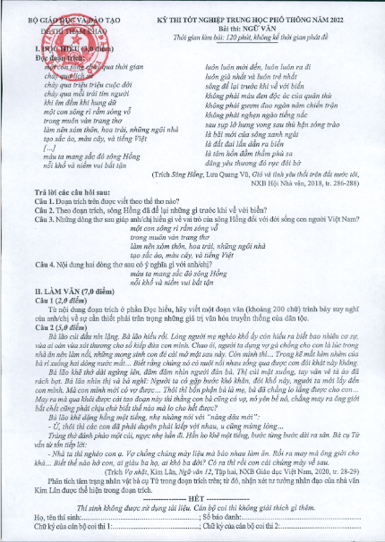 Cấu trúc đề thi văn THPT Quốc gia 2022 như thế nào?