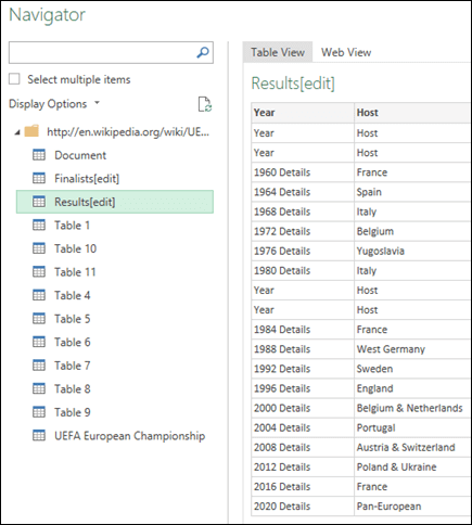 Bảng điều hướng của Power Query