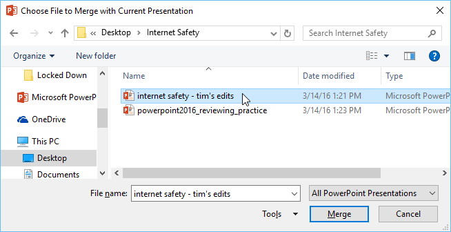 powerpoint-compare-2 Chọn phiên bản bài thuyết trình muốn so sánh