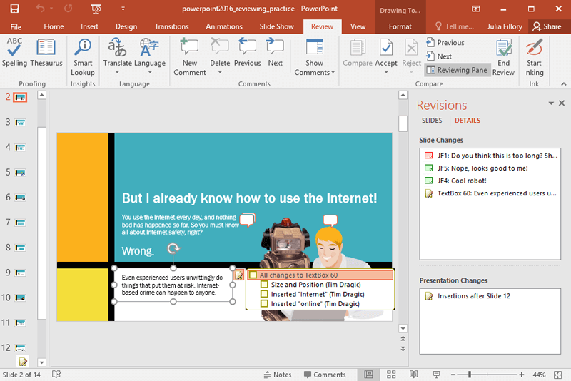 powerpoint-compare-3 Hiện bảng Revision trong PowerPoint
