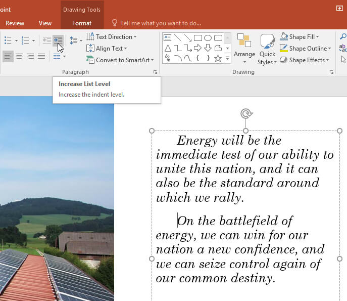 powerpoint-indent-increase-command Tăng cấp độ thụt đầu dòng danh sách trong PowerPoint