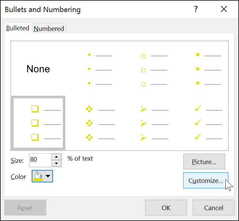 powerpoint-lists-bullet-command-14 Tùy biến bullet trong PowerPoint