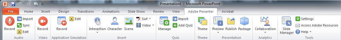 Ribbon Adobe Presenter trong Microsoft PowerPoint