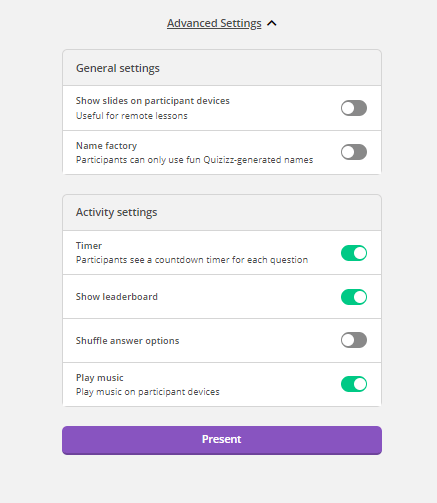 Cài đặt game trên Quizizz