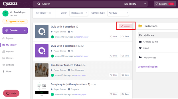 Lesson trên Quizizz