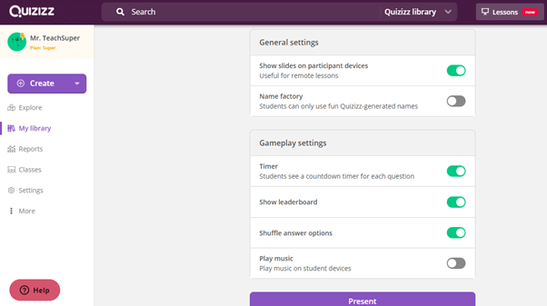 Cách tạo tiết học trên Quizizz