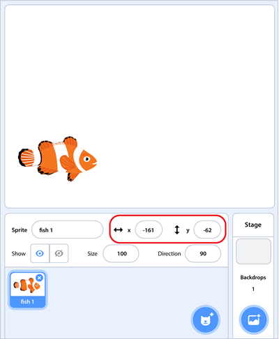 Tọa độ x & y cho bạn biết vị trí nhân vật trên sân khấu của Scratch