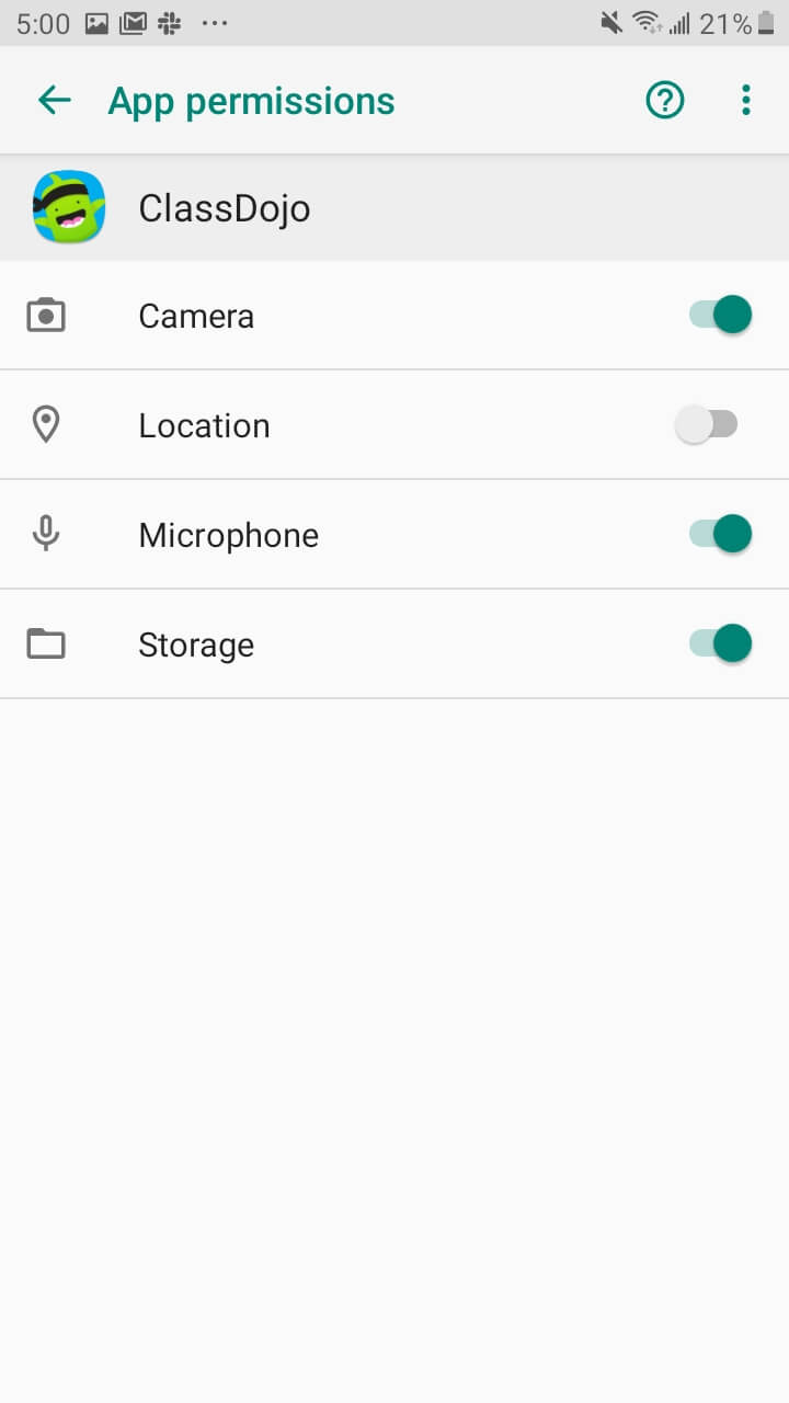 settings-android Bật mic và máy ảnh cho ClassDojo cho Android