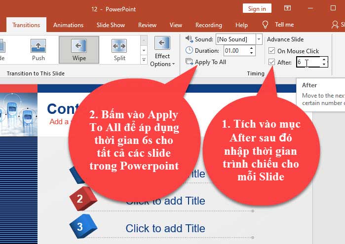 áp dụng slide tự động
