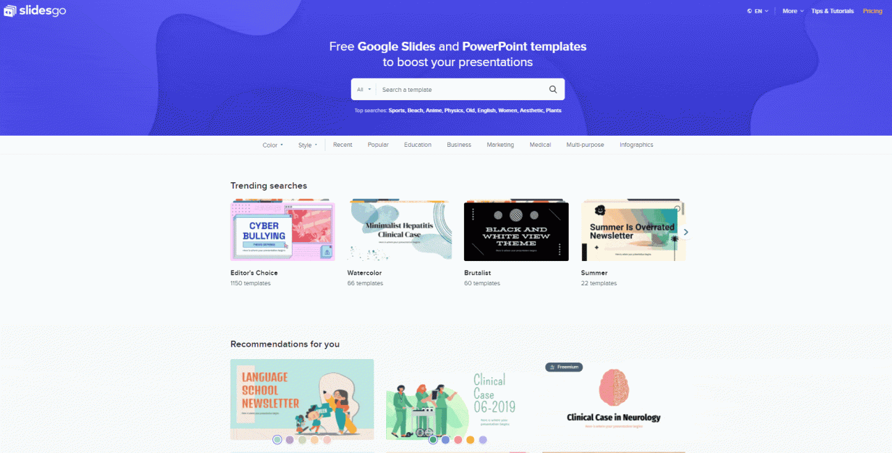 Slidesgo đề xuất file PowerPoint hợp với bạn
