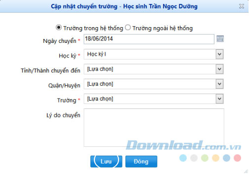 Nhập thông tin chyển trường