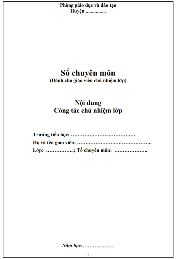 Mẫu bìa sổ chủ nhiệm