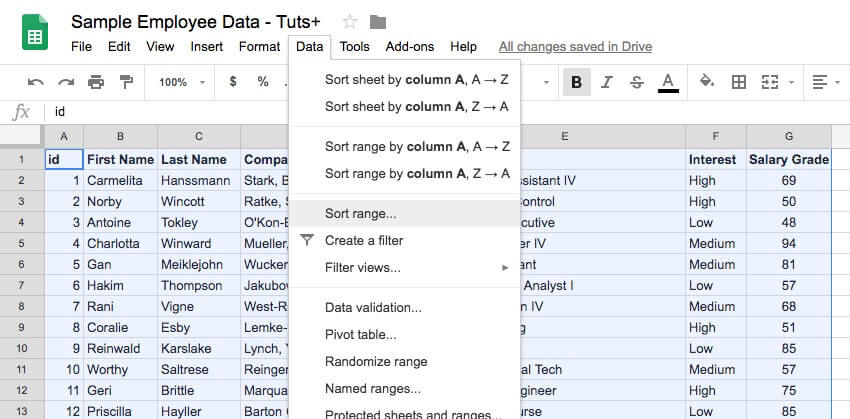sort-range-sheets Phân loại dữ liệu bằng công cụ tiện lợi có sẵn trên Google Sheets
