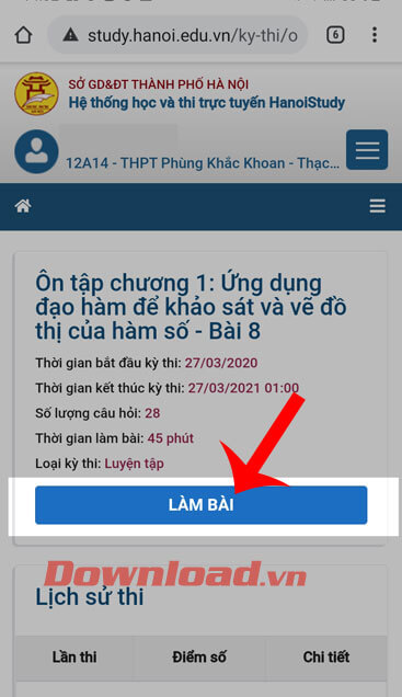 Nhấn nút Làm bài