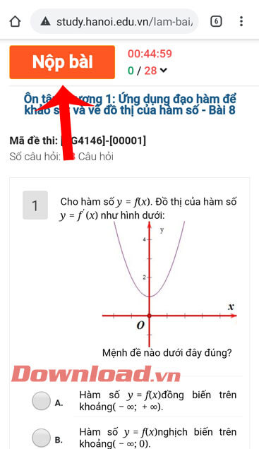 Làm bài kiểm tra rồi ấn nút Nộp bài