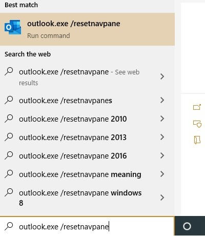 sua-loi-outlook-8 Nhập lệnh reset bảng điều hướng Outlook