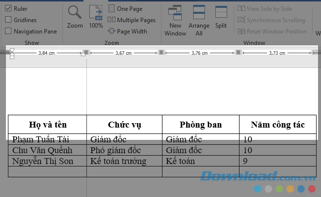 Kéo độ rộng cột và dòng trong bảng Word