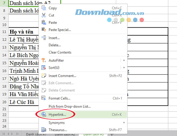 Danh sách file