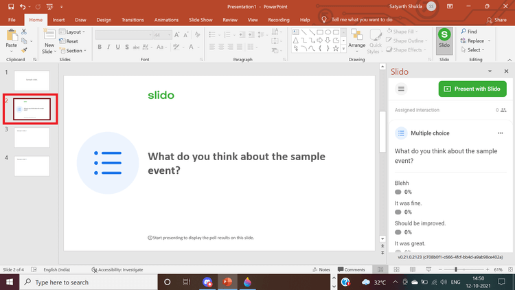 Bình chọn đã được thêm vào PowerPoint