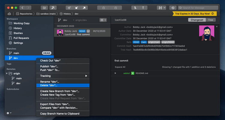 tower-delete-local Xóa nhánh cục bộ trong GitHub