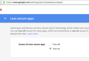 Truy cập google.com/settings/security/lesssecureapps và chọn Turn on