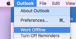 Bấm vào Outlook và chọn Work Offline