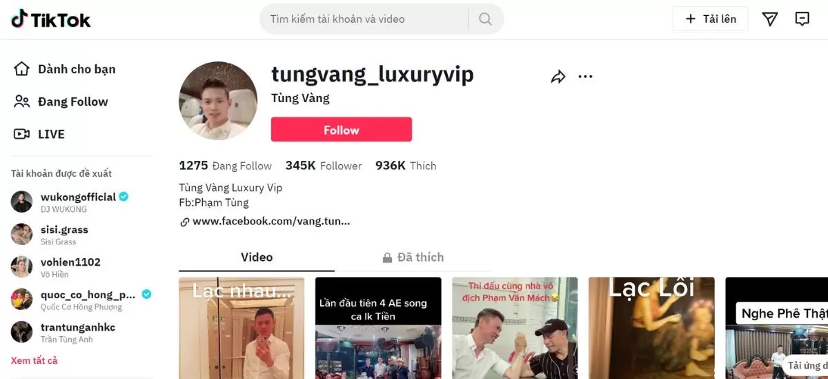 Link tài khoản TikTok của Tùng Vàng